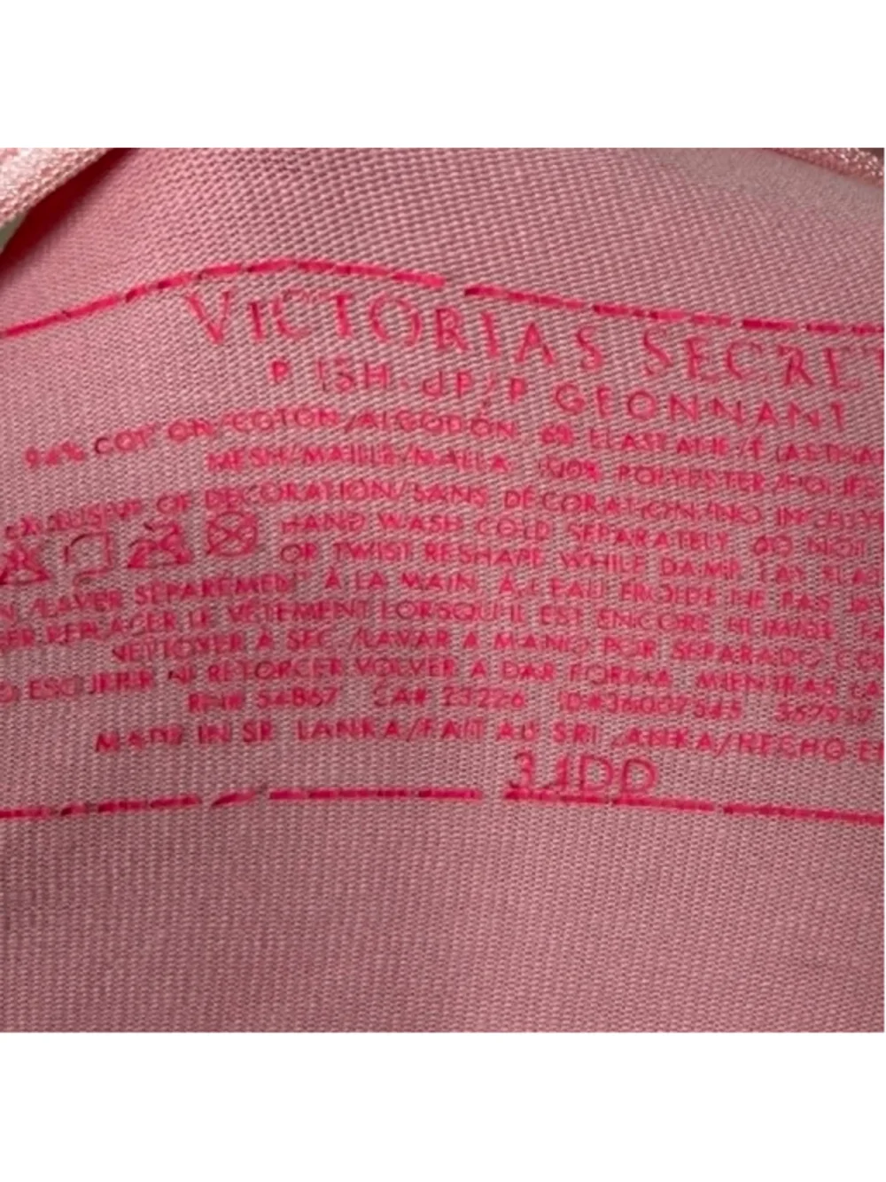 Victoria's Secret Pink Bra Sequin Racerback Push Up Front Close Womens Size 34DD